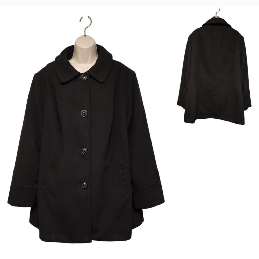 Liz Claiborne Woman Black Button Front Pea Coat Jacket Plus Size 2X